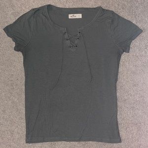Army green lace up fitted top size L from HOLLISTER